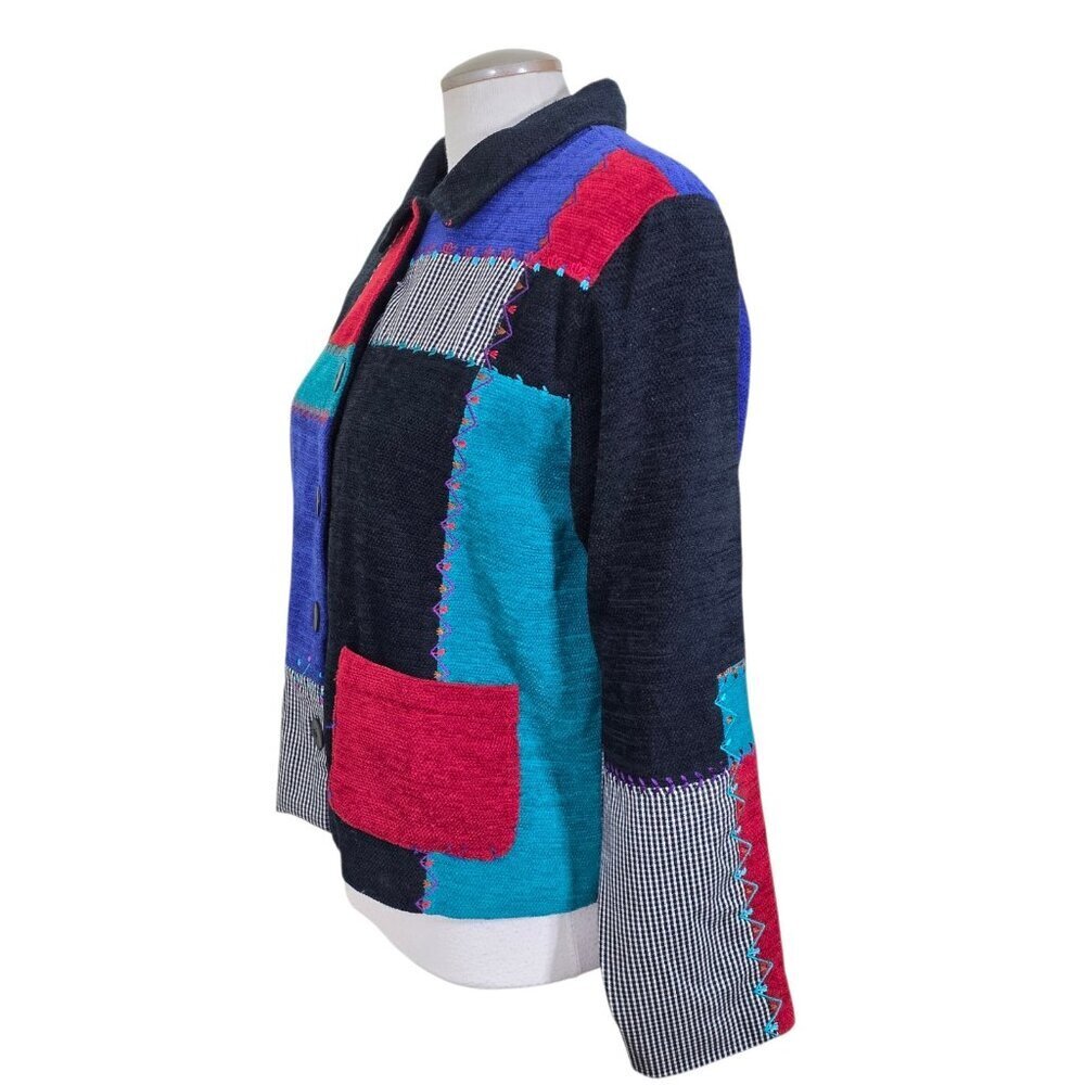 Vintage Koret Jacket Women M Patchwork Colorblock Embroidered Button Mixed Media - Picture 4 of 8